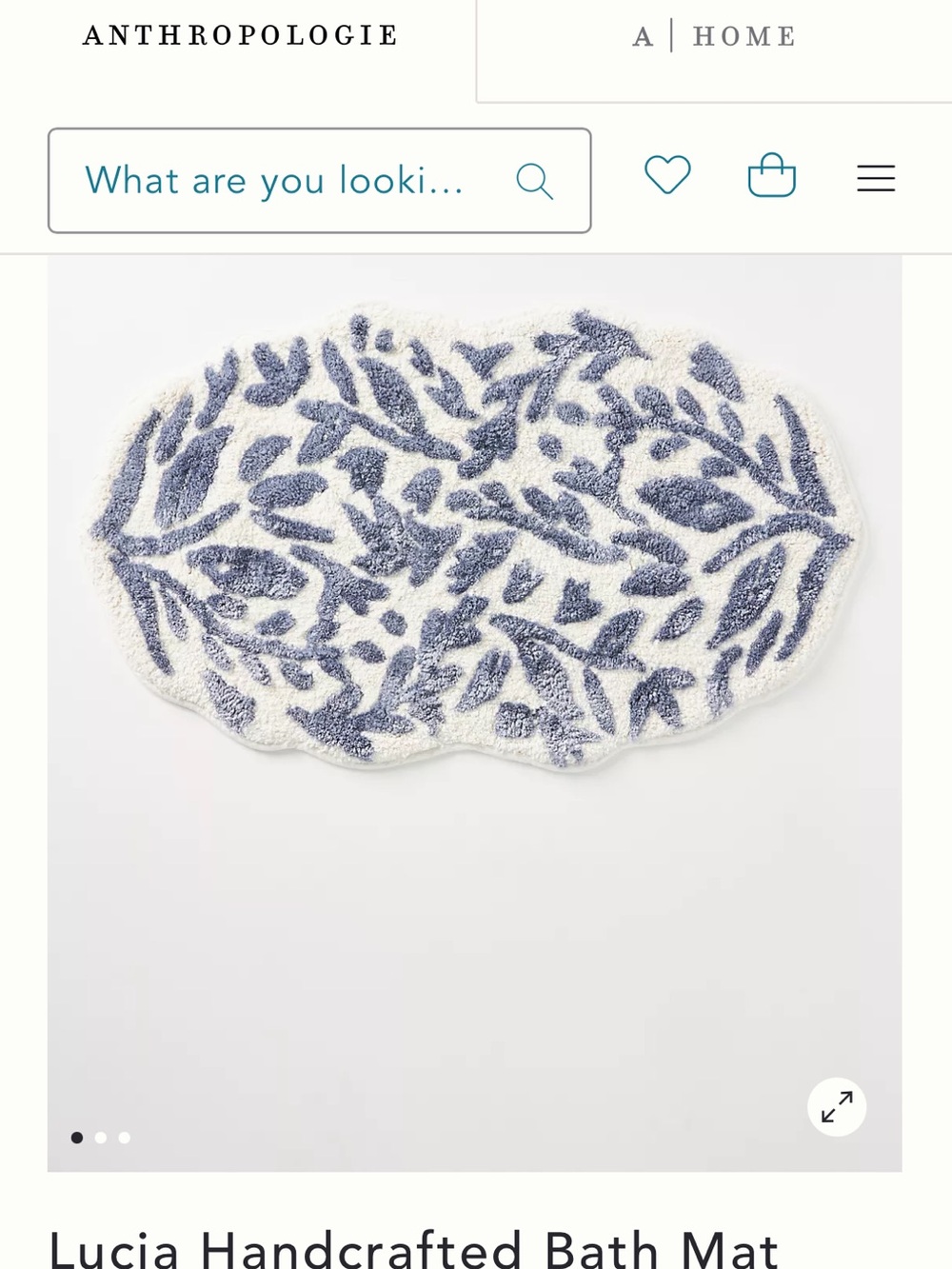 Anthropologie Plush Blue and Cream Floral Bath Rug - Soft. NEW - 21” x 34” - Picture 3 of 3